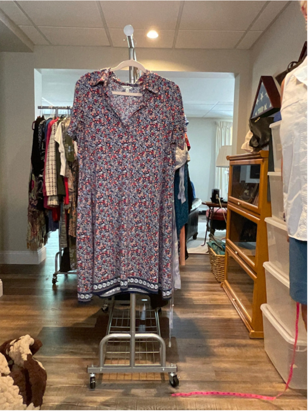 Women's Max Studio Navy Red Floral Print Dress L